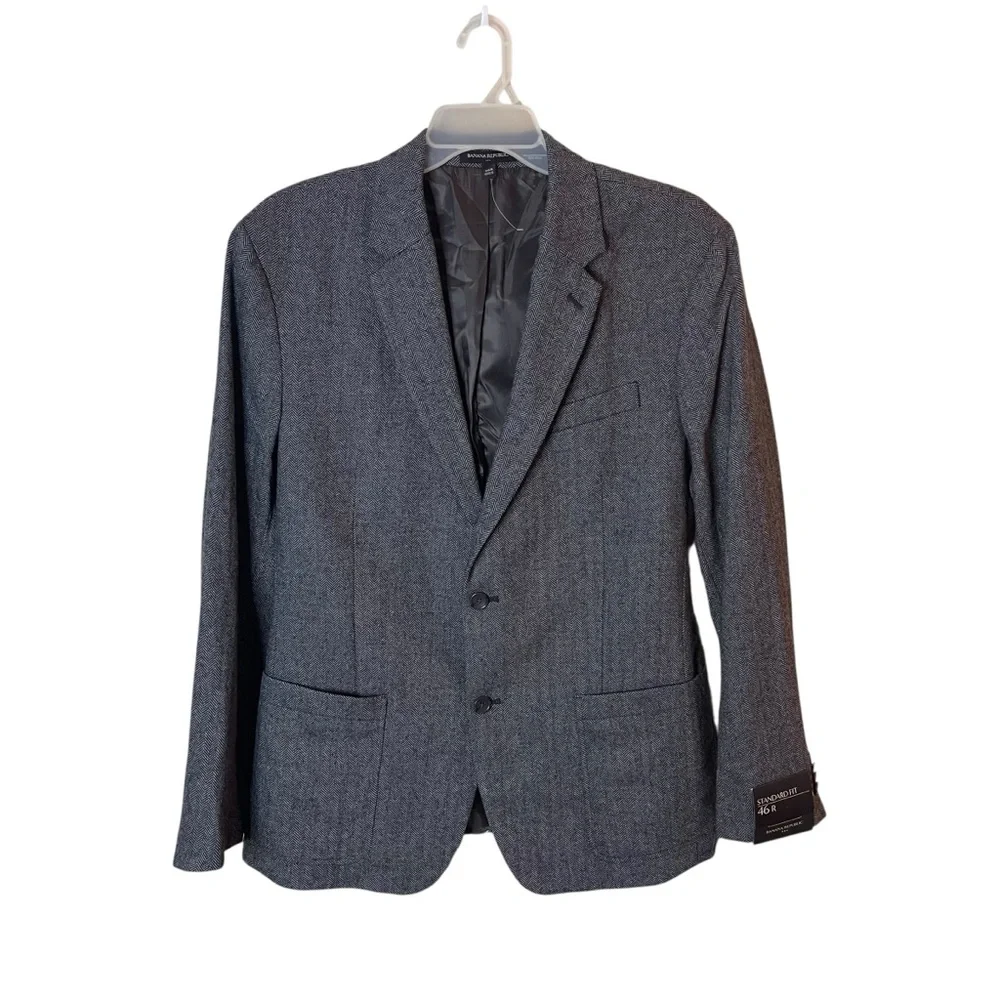 Banana Republic Tweed Blazer Mens 46R Gray Herringbone Two Button NWT